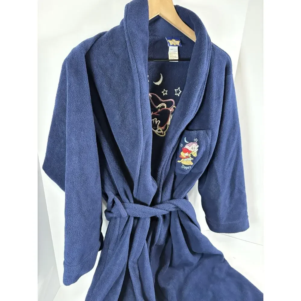 Disney Classics Dopey Bath Robe Fleece Navy Blue Small Snow White Plush Belt - Picture 3 of 7